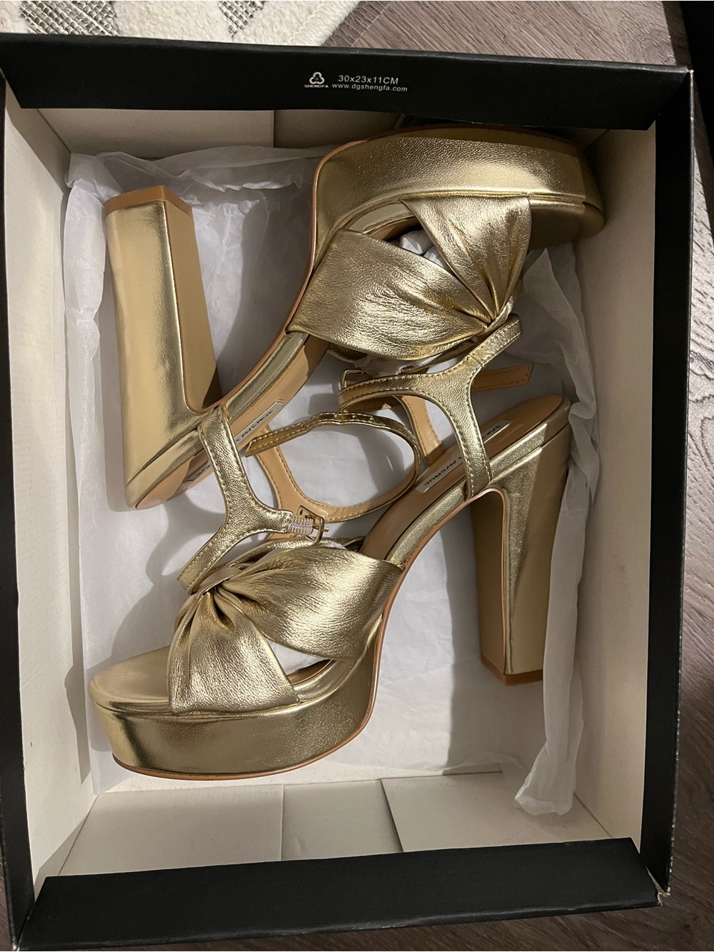 Saks Fifth Avenue Gold Knotted Platform Block Heel Sandals